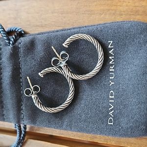 David Yurman 1" Cable Hoop Sterling Silver Earrings